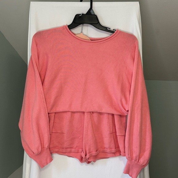 Zesica two-piece pink loungewear long sleeve & shorts size Large - Picture 1 of 8